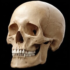 Detailed Beige Human Skull on Black Background