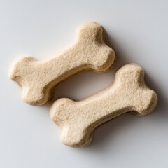 Two Bone Shaped Dog Treats on Light Gray Background