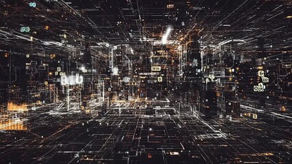 Futuristic digital cityscape with glowing data streams - Powered by Adobe