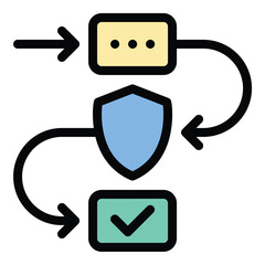 Security process icon flat line style illustration representing systematic protection and risk management suitable for cybersecurity protocols data protection and IT infrastructure projects