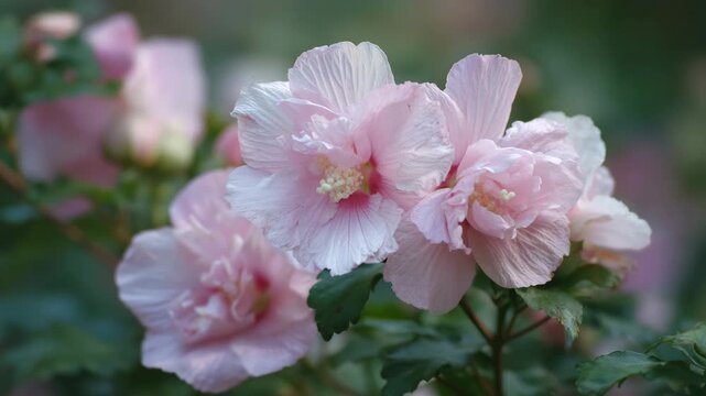 pink peony flower, Rose of Sharon in forest
