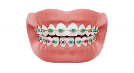 Fototapeta premium Colorful braces on healthy teeth
