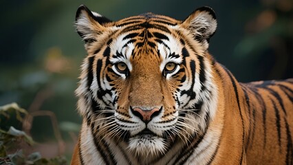 Fototapeta premium portrait of a tiger, showcasing striking stripes and intense gaze. 