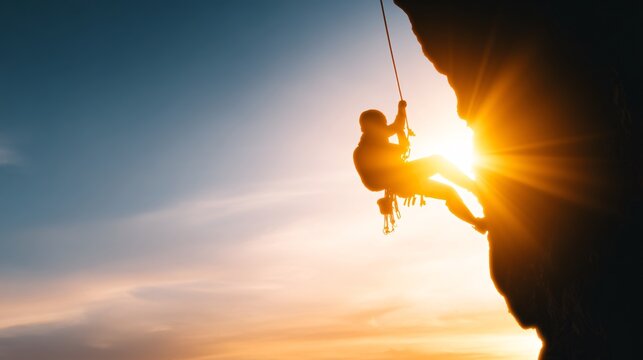 dynamic scene of climber falling into safety rope mid-climb