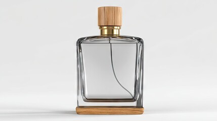 Clear glass perfume bottle with wooden accents