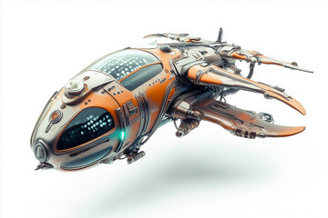 A 3D render of a vintage red and white toy chopper flying at high speed