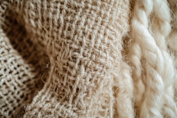 Close-up view of natural woven fabric textures.