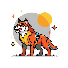 Vector SVG Illustration of Fierce Howling Wolf with Colorful Celestial Background in Modern Flat Style