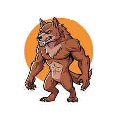 Vector SVG Illustration of a Werewolf Character in Modern Flat Style with Bold Colors and Dynamic Pose