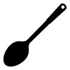 Big skimmer spoon black solid silhouette icon. Flat vector illustration isolated on white background.