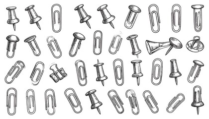 Vintage Office Supplies Seamless Pattern Featuring Thumbtacks and Paper Clips