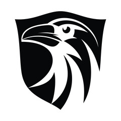 Raven in shield logo design Vector Template