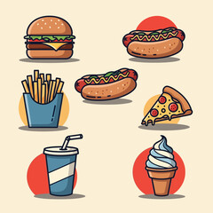 Vector SVG Illustration of Fast Food Items in Flat Modern Style with Bright Colors