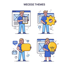 Modern Vector SVG Illustration Set Featuring Tech Characters with Geometric Shapes in Flat Design Style Bright Colors