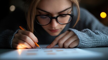 young woman writing on a notebook
