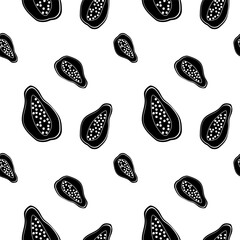 Pattern of papaya seeds on a white background creating a unique design aesthetic