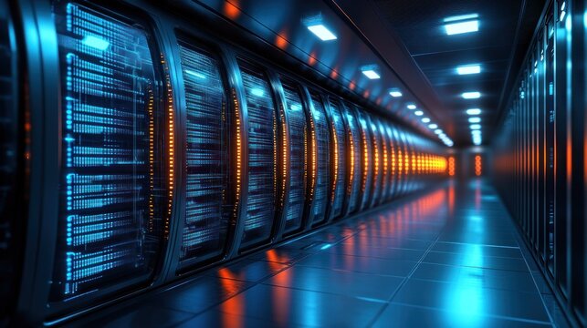 Futuristic server room corridor