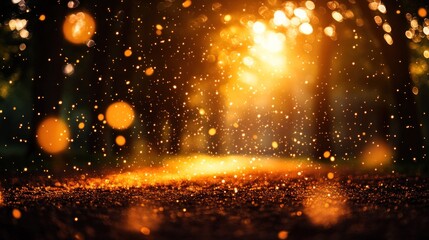 Golden forest ambiance.  Soft, warm light streams through trees, creating a magical, autumnal scene