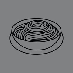 Simple black line drawing of a pasta bowl with noodles. Minimalist graphic icon for Italian cuisine, food blogs, or culinary design elements.