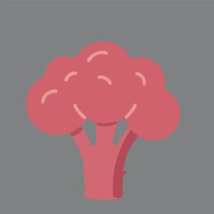 Minimalist pink broccoli illustration on a gray background. Simple vector graphic icon for healthy eating, vegan food, and nutrition concepts.