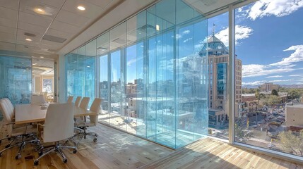 Transparent window films created for privacy solutions incorporating UV protection, glare reduction, decorative effects, and modern architectural enhancements.