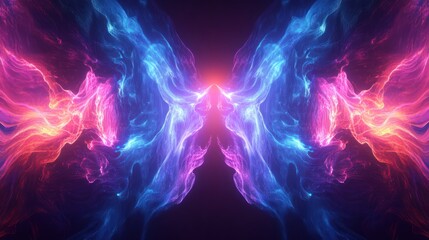 Obraz premium Symmetrical, vibrant abstract art depicting ethereal, glowing light and swirling forms