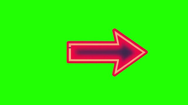 A vibrant red neon arrow, outlined in a lighter peach color, points to the right against a clean green screen background.