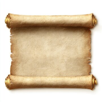 Ancient scroll, blank, white background, historical document, possible use design element