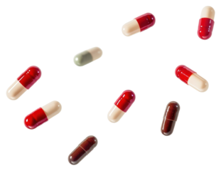 PNG Flying real medicines capsules white pills.