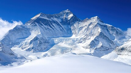 Obraz premium Majestic snow-capped mountain range under a vibrant blue sky