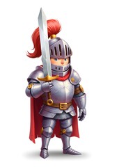 Naklejka premium Cartoon Knight with Sword, Illustration of Medieval Armor