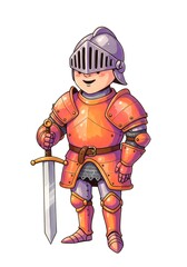 Fototapeta premium Cartoon Knight with Sword, Medieval Warrior Illustration