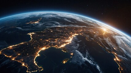Obraz premium Earth From Space at Night With City Lights