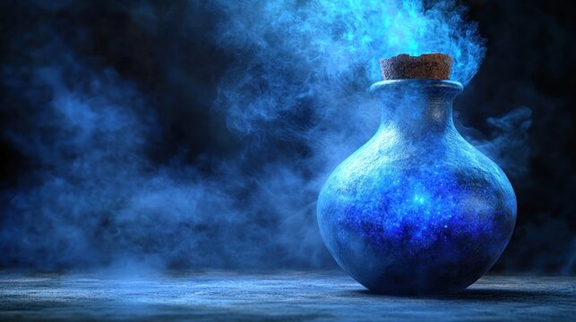 Mystical blue potion in a glass jar