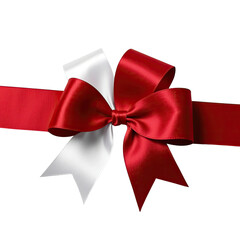 Fototapeta premium Elegant Red Satin Bow with White Edges Decorative Ribbon for Celebration, Gift Wrapping, and Festive Design, Generative AI