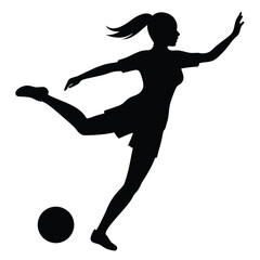 Athletic female soccer player kicking ball silhouette