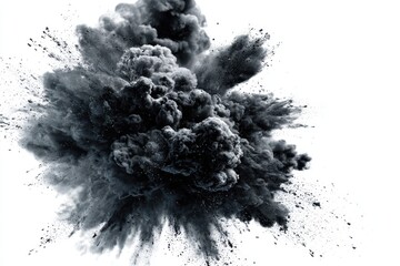 Dark grey powder explosion against white