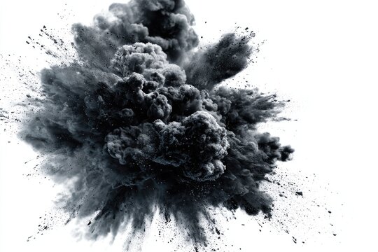 Dark grey powder explosion against white - Powered by Adobe