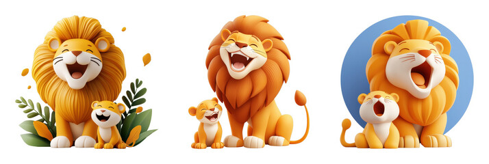 Fototapeta premium Playful cartoon lions expressing joy and laughter