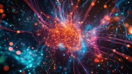 Abstract artistic rendering of neuron activity, showcasing vibrant colors and interconnectedness