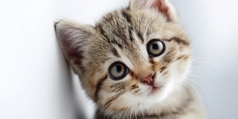 Obraz premium Adorable tabby kitten with large curious eyes and soft fur peeking into the frame