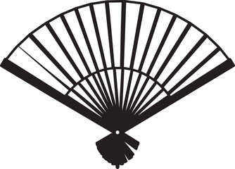 Traditional Hand Fan Silhouette in Black | Decorative Folding Fan Illustration Vector Format