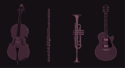 Fototapeta premium Musical Instruments Silhouette – Trumpet and Clarinet on Black Background