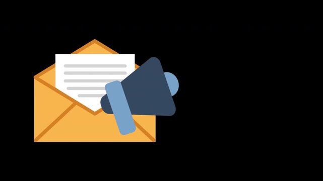 Email marketing announcement logo in cartoon animation. Newsletter promotion icon. Animated direct mail advertising and social media content