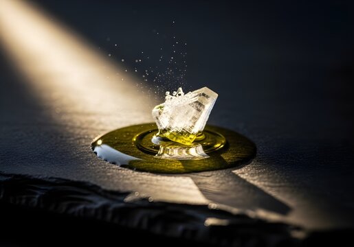 Artistic Macro of Sea Salt Dissolving in Olive Oil