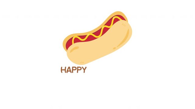Hot dog happy day banner inscription, art video illustration