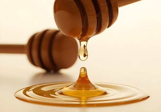 Cinematic Macro of Honey Drop Forming Golden Ripple