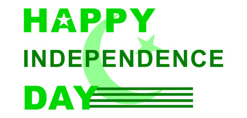 Happy Independence Day Pakistan Text Design with Crescent and Star – Green Typography for Poster, Banner, Print, and Merchandise