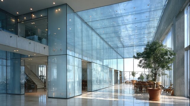 Transparent panels used in modern architecture for fa §ades, curtain walls, roofing, and interior dividers emphasizing daylight penetration, aesthetics, and structural innovation.
