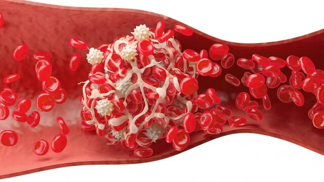 3d animation of Blood clot blocking a blood vessel
